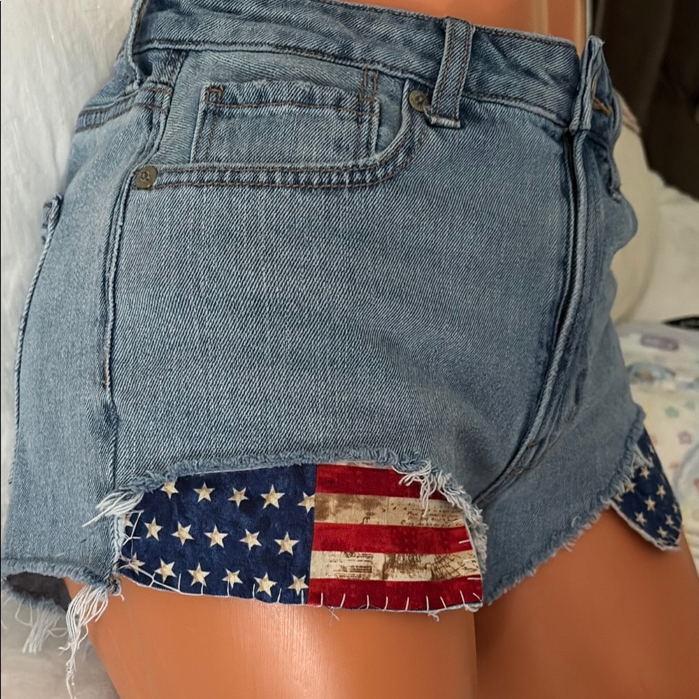 American Eagle USA MOM JEAN Denim American Flag Women's Shorts